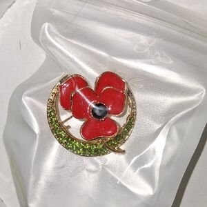 Fashion Jewelry Red and Green Floral Brooch
